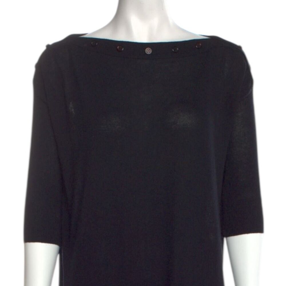 Balenciaga Black 3/4 Sleeve Bateau Neck Semi-Sheer Sz S - Picture 2 of 7